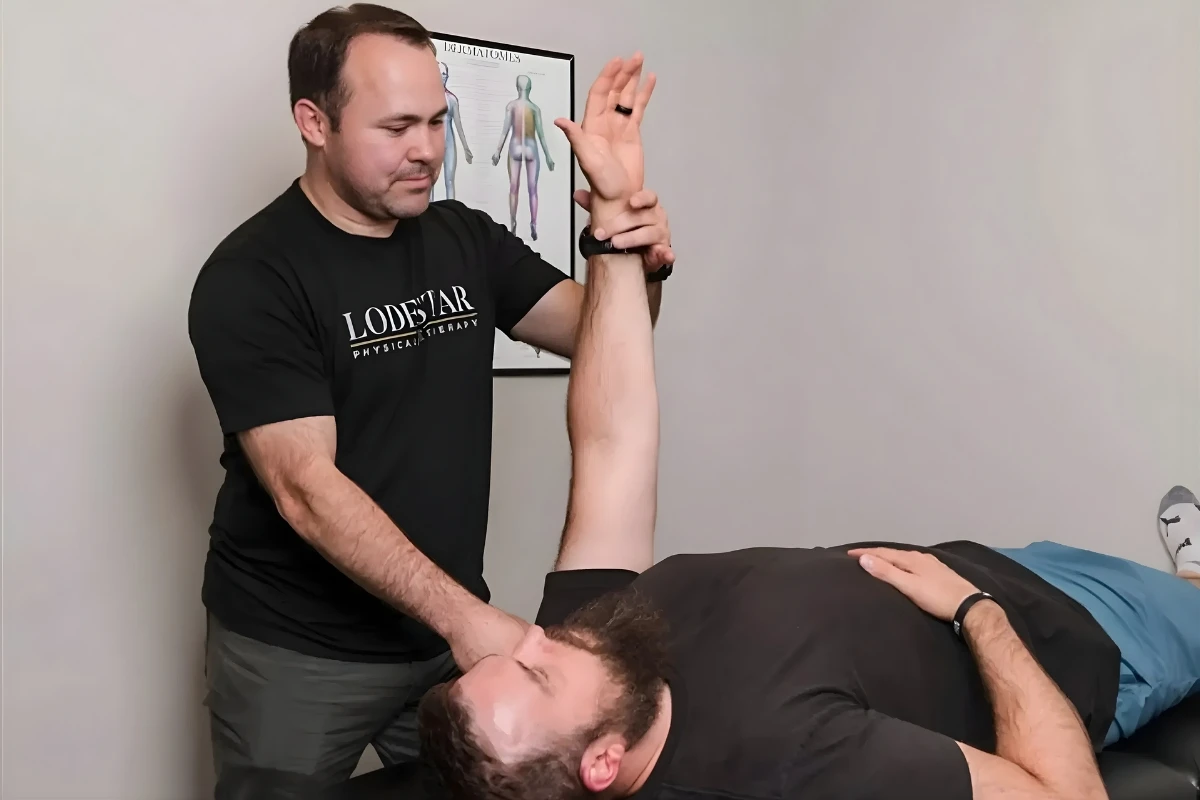Physical therapist guiding a patient through post-surgery rehabilitation exercises